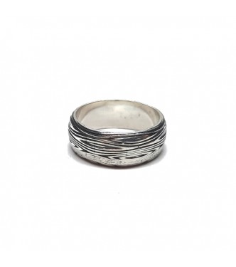 R002331 Handmade Sterling Silver Ring Wood Patterned Band Genuine Solid Stamped 925